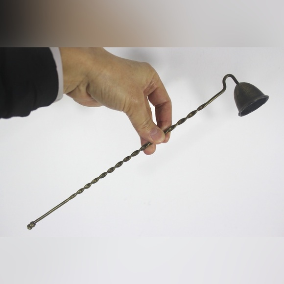 Vintage Etched Brass Candle Snuffer, Twisted Handle - Picture 2 of 8